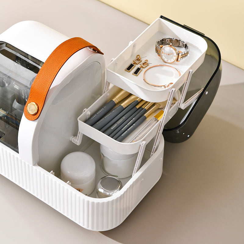 Acrylic Makeup Organizer, Multi-Function Vanity Cosmetic Storage Box with Makeup Brush Slot, Desktop Cosmetic Display Case