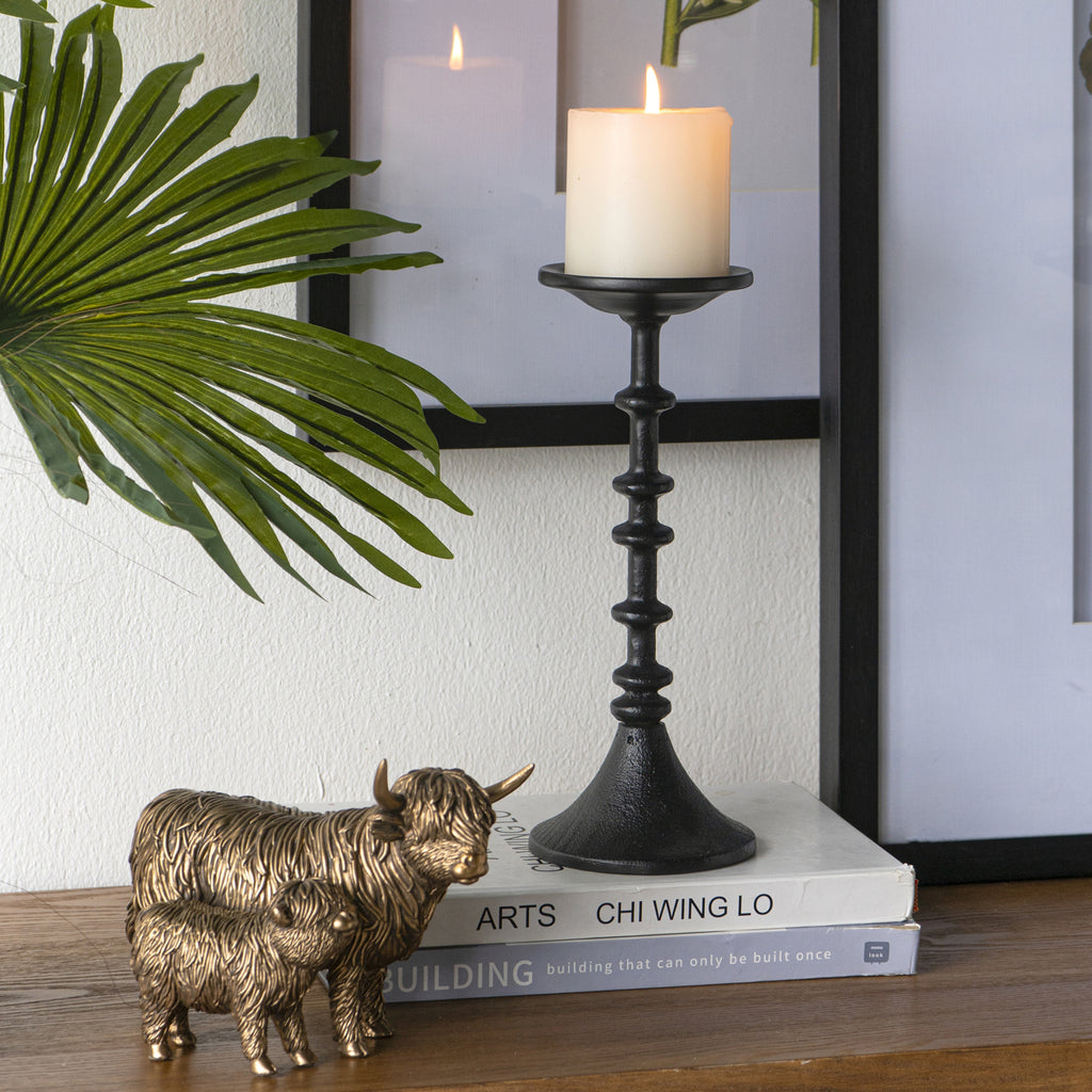 D4x13.5" Decorative Black Iron Candle Holder with Spindle Design