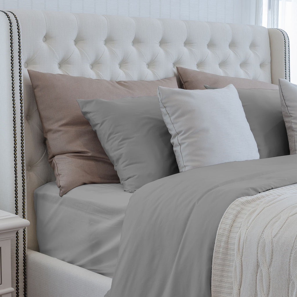 AEELLEEA Queen 4-Piece 100% Viscose Derived from Bamboo Sheet Set, 300 Thread Count, OEKO-TEX Certified, Silver Gray