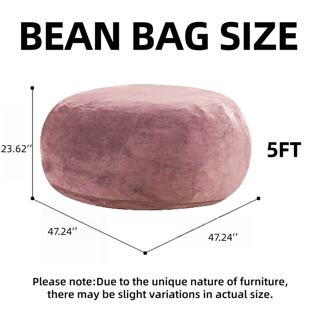AEELLEEA 5FT Teddy Velvet Bean Bag Chair, Shredded Memory Foam Giant Lazy Sofa, Removable Machine Washable Cover for Living Room Bedroom