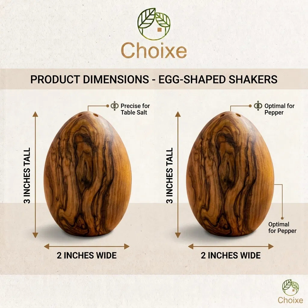 Olive Wood Egg-Shaped Salt & Pepper Shaker Set, Hand-Carved Natural Wood, Bottom Fill, Rustic Farmhouse Kitchen Decor, Set of 2