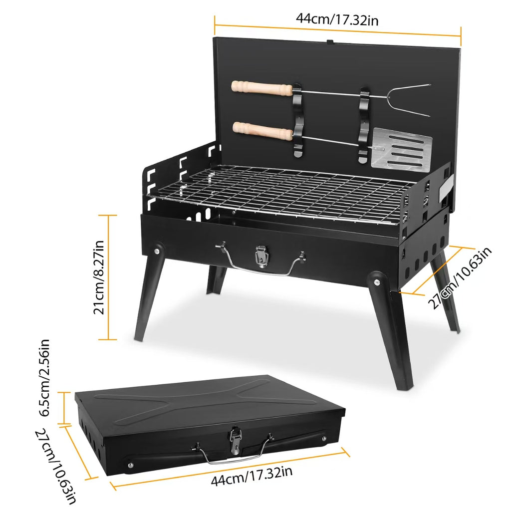 Portable Folding Charcoal BBQ Grill with Lid & Grilling Tools, Compact Tabletop Barbecue for Outdoor Camping Backyard Picnic