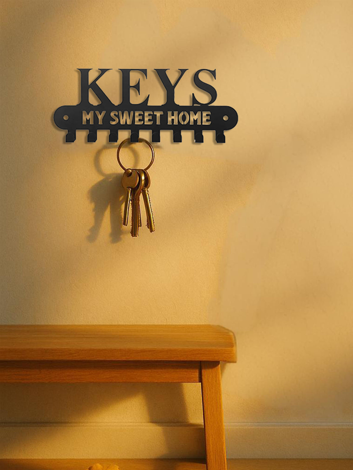 Wall Mounted Key Holder with 8 Hooks, Black Metal Decorative "My Sweet Home" Key Rack Organizer for Entryway Kitchen Bathroom