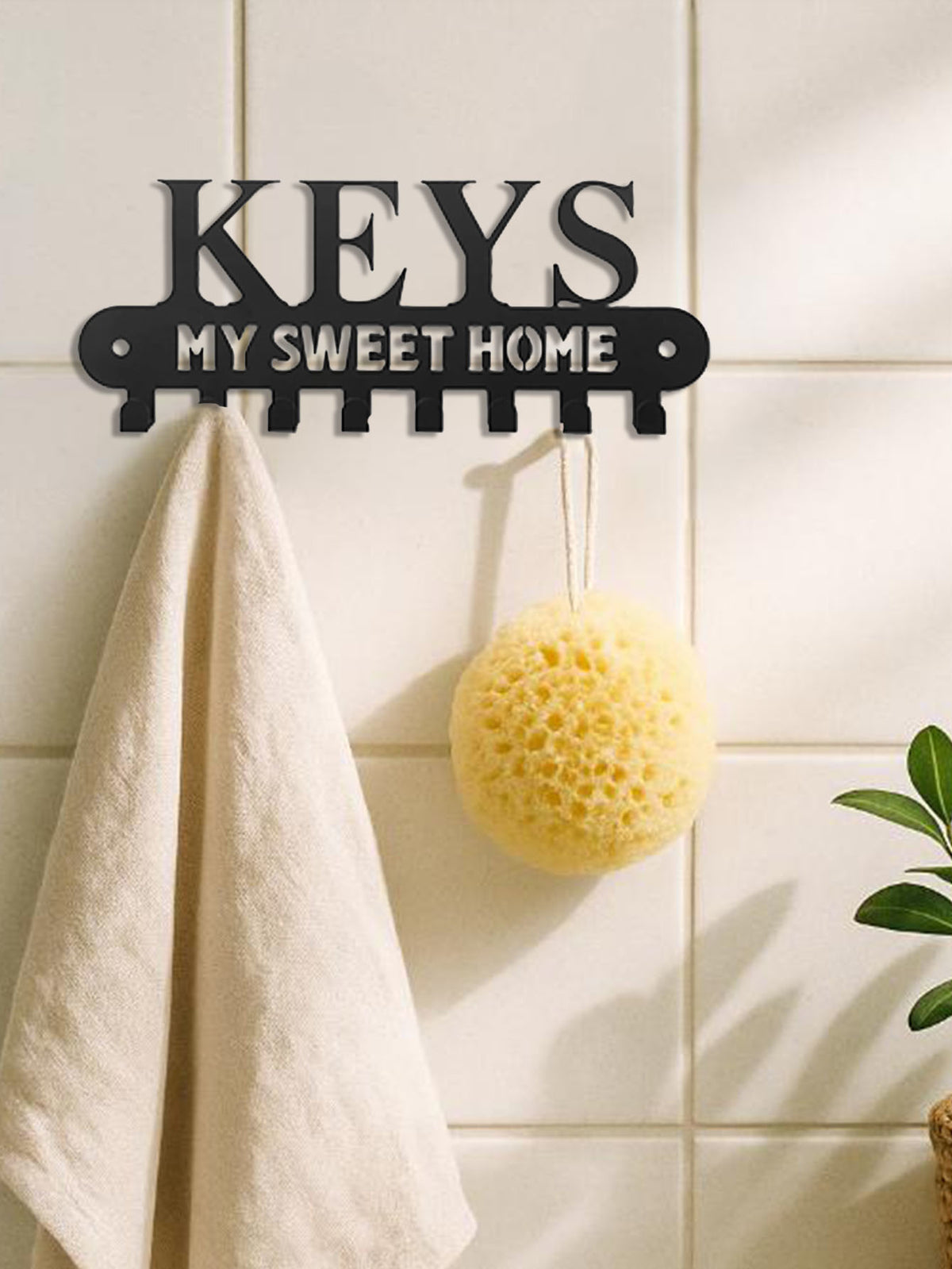 Wall Mounted Key Holder with 8 Hooks, Black Metal Decorative "My Sweet Home" Key Rack Organizer for Entryway Kitchen Bathroom