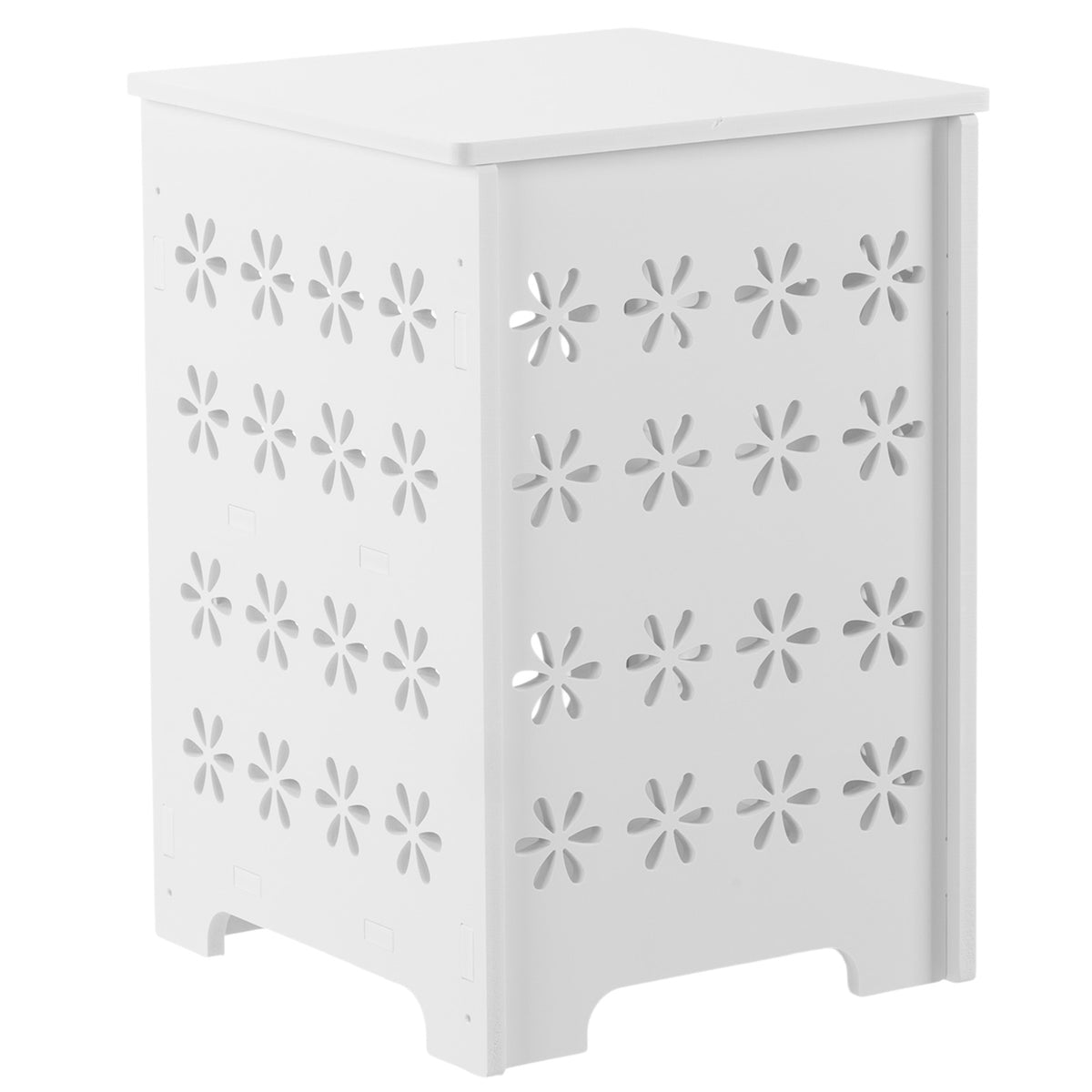 White Floral Cutout End Table Nightstand, 2-Tier Storage Side Table with Hollow Design, Modern Accent Table for Living Room Bedroom