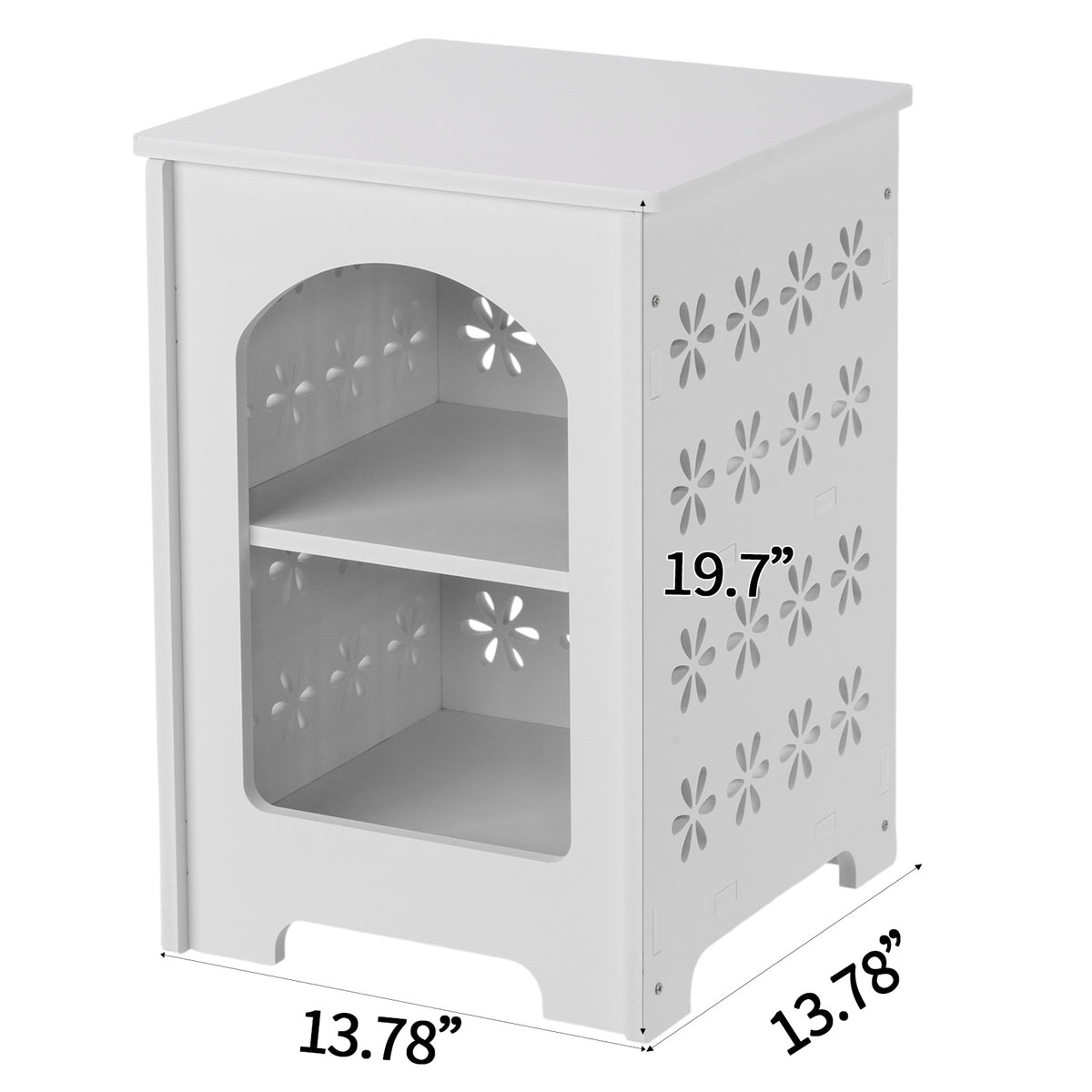 White Floral Cutout End Table Nightstand, 2-Tier Storage Side Table with Hollow Design, Modern Accent Table for Living Room Bedroom
