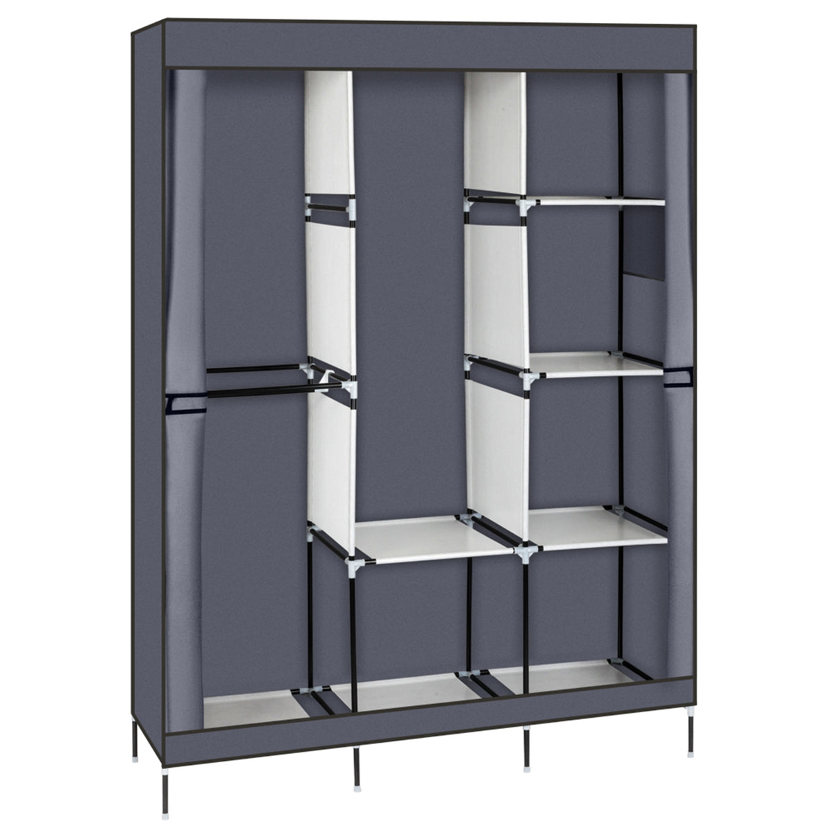 Closet Organizer Portable Fabric Wardrobe with Hanging Rods & Shelves, 49" Freestanding Dustproof Clothes Storage for Bedroom Dorm