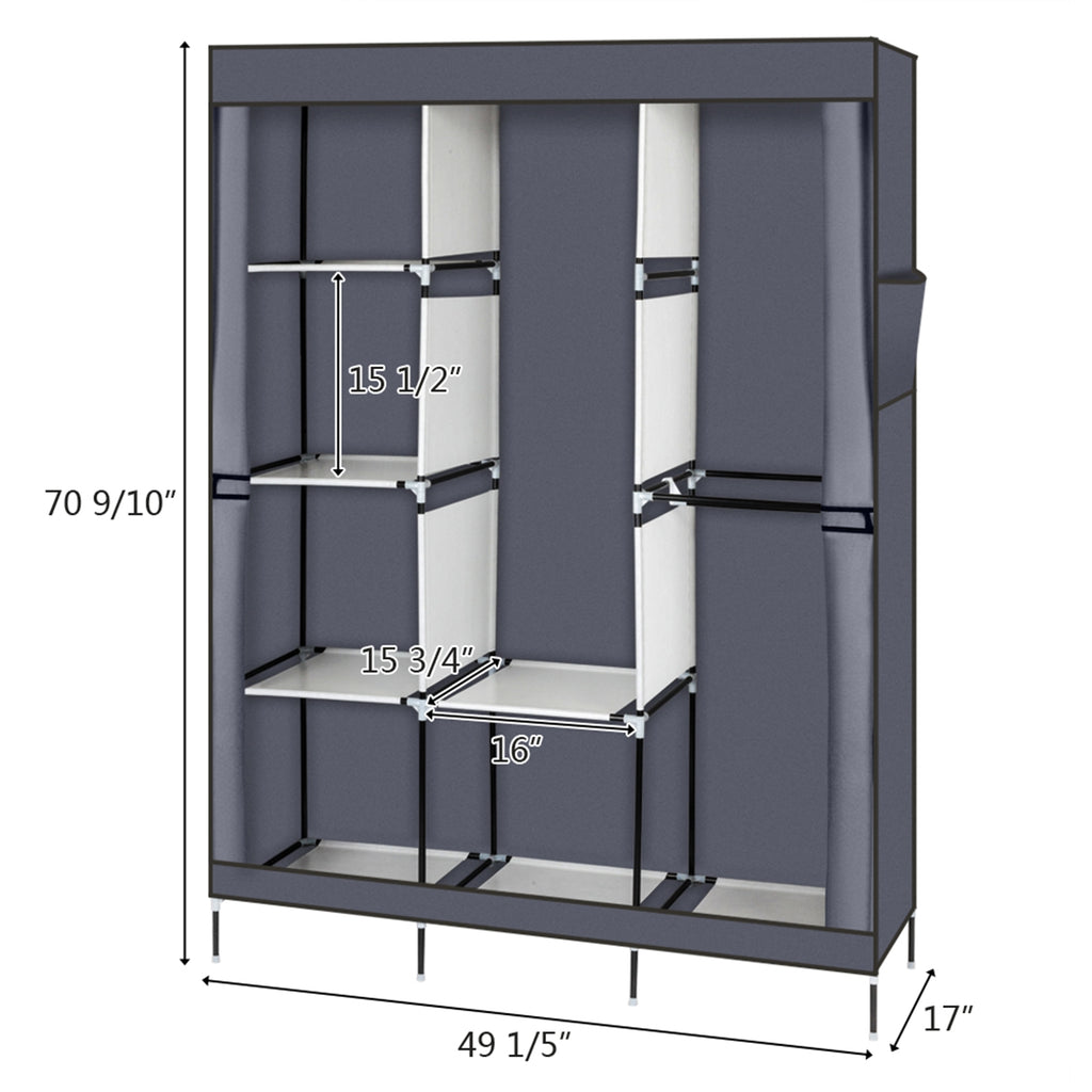 Closet Organizer Portable Fabric Wardrobe with Hanging Rods & Shelves, 49" Freestanding Dustproof Clothes Storage for Bedroom Dorm