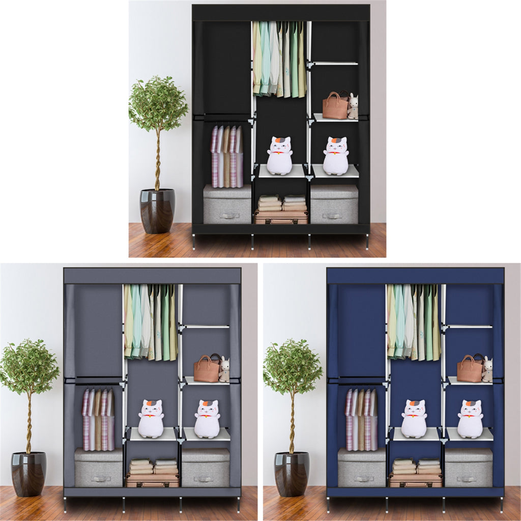 Closet Organizer Portable Fabric Wardrobe with Hanging Rods & Shelves, 49" Freestanding Dustproof Clothes Storage for Bedroom Dorm