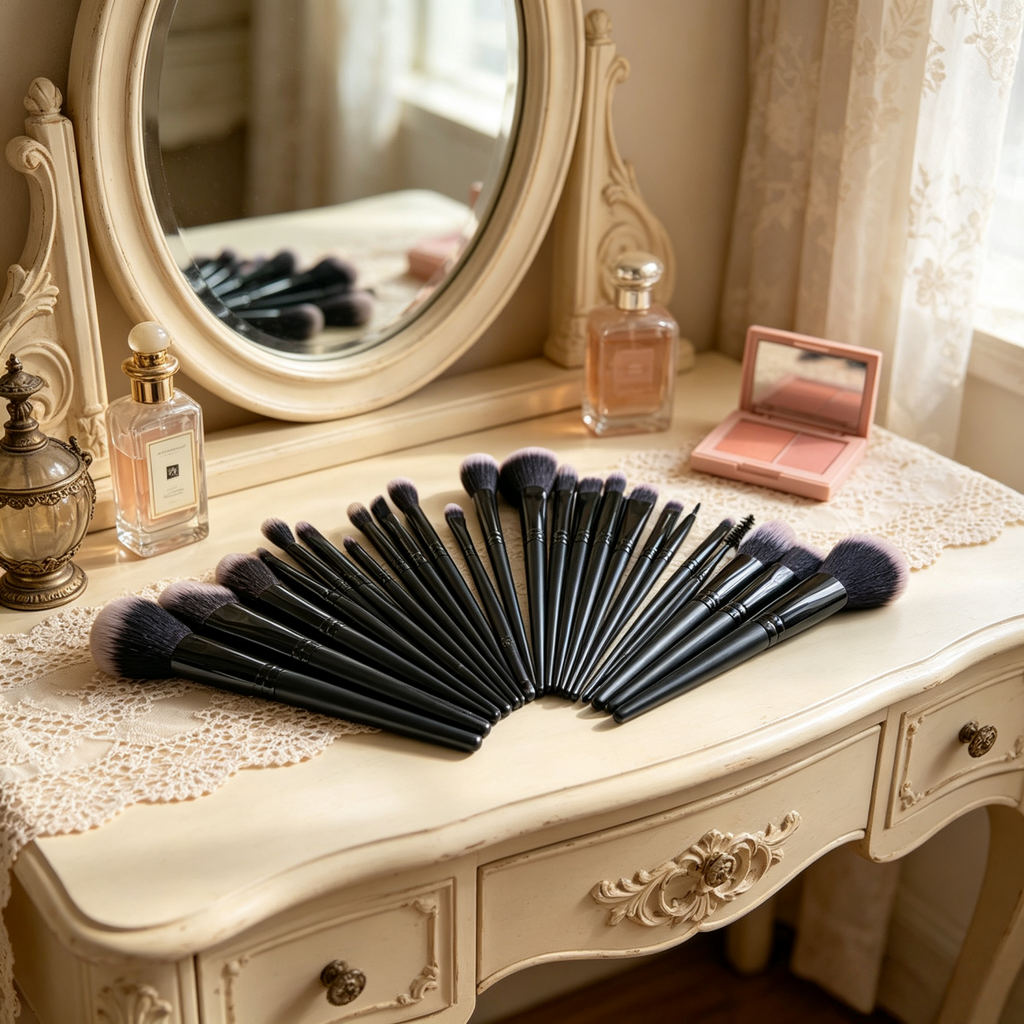 25 Pcs Professional Makeup Brush Set, Premium Synthetic Bristles Foundation Blush Eyeshadow Brushes, Black Face Eye Makeup Kit