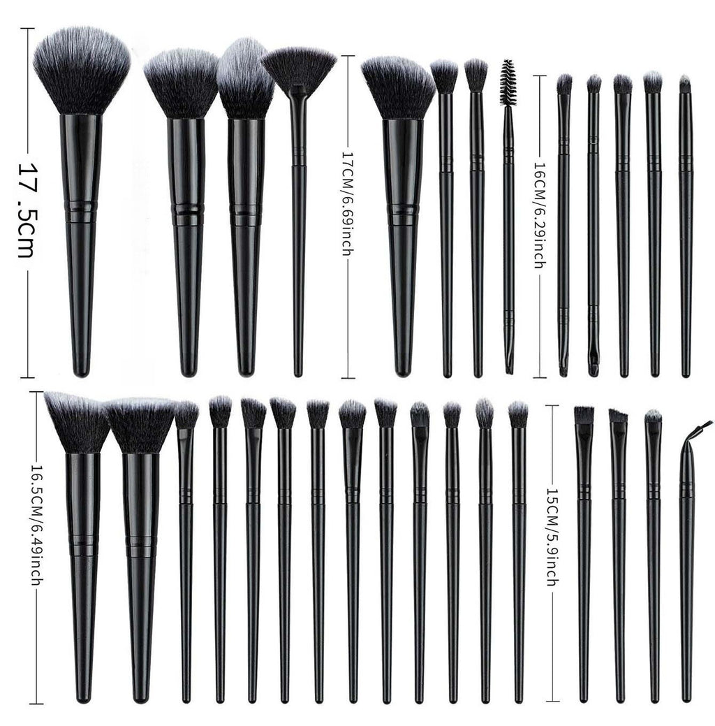 25 Pcs Professional Makeup Brush Set, Premium Synthetic Bristles Foundation Blush Eyeshadow Brushes, Black Face Eye Makeup Kit