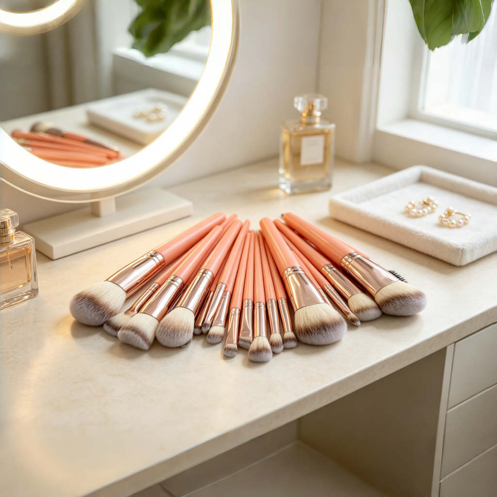 25 Pcs Pink Rose Gold Makeup Brush Set, Premium Synthetic Bristles Foundation Blush Eyeshadow Brushes for Face Eye Makeup