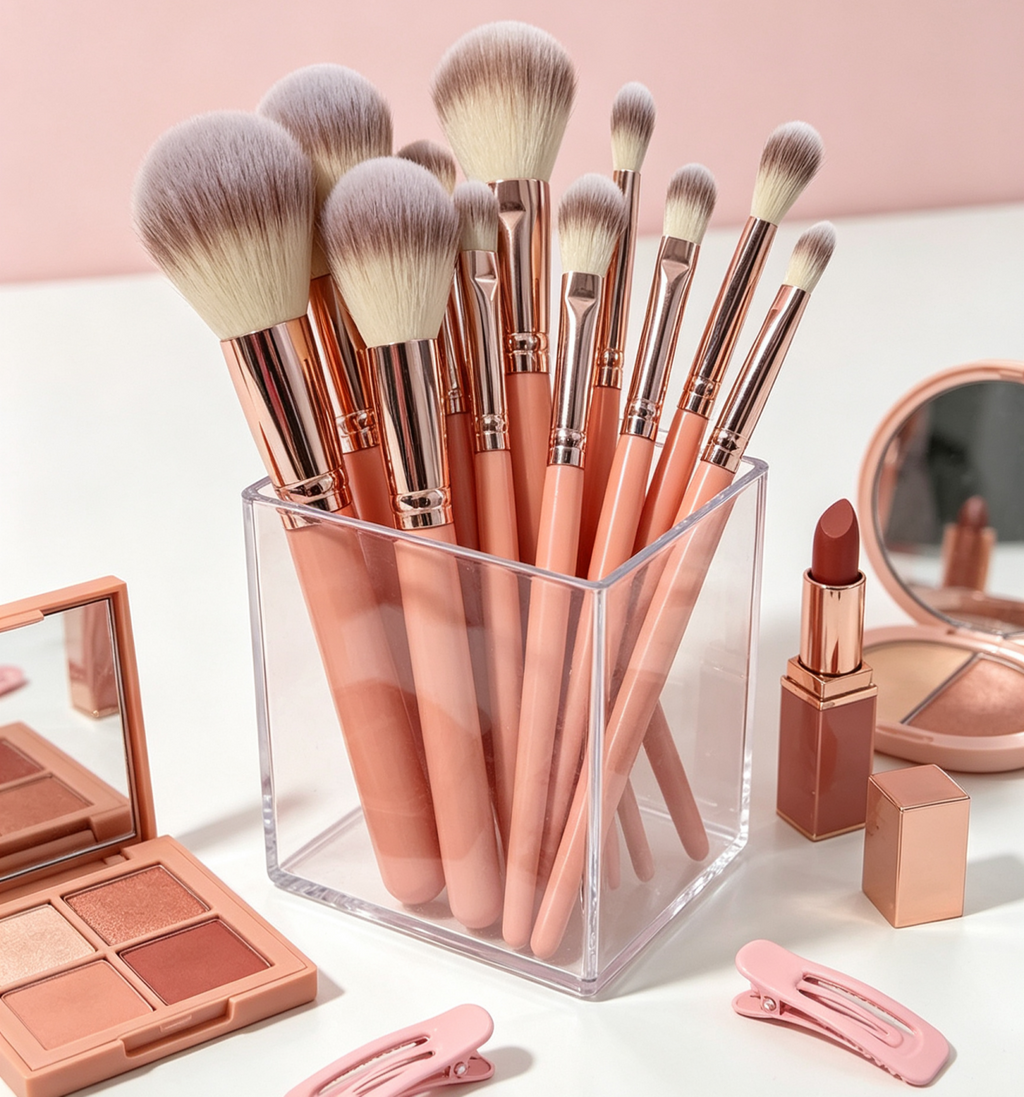 25 Pcs Pink Rose Gold Makeup Brush Set, Premium Synthetic Bristles Foundation Blush Eyeshadow Brushes for Face Eye Makeup