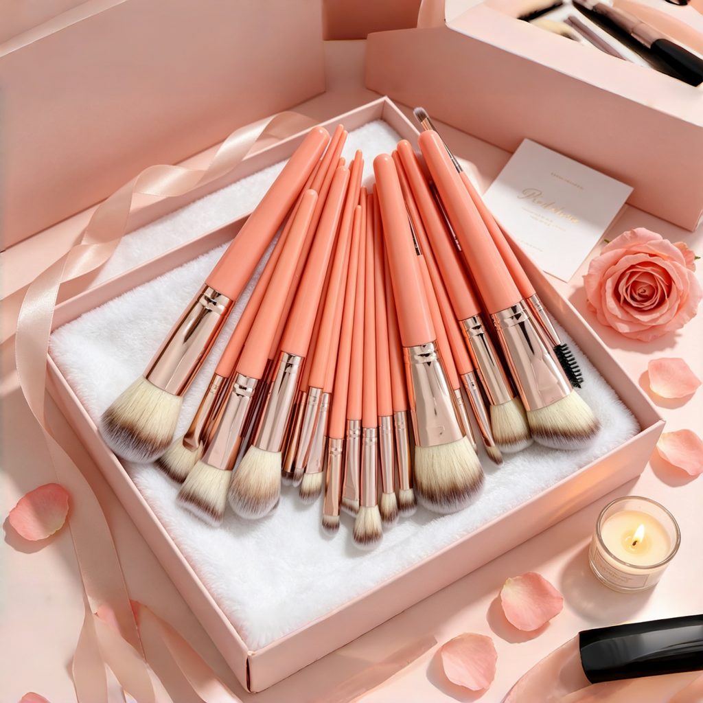 25 Pcs Pink Rose Gold Makeup Brush Set, Premium Synthetic Bristles Foundation Blush Eyeshadow Brushes for Face Eye Makeup