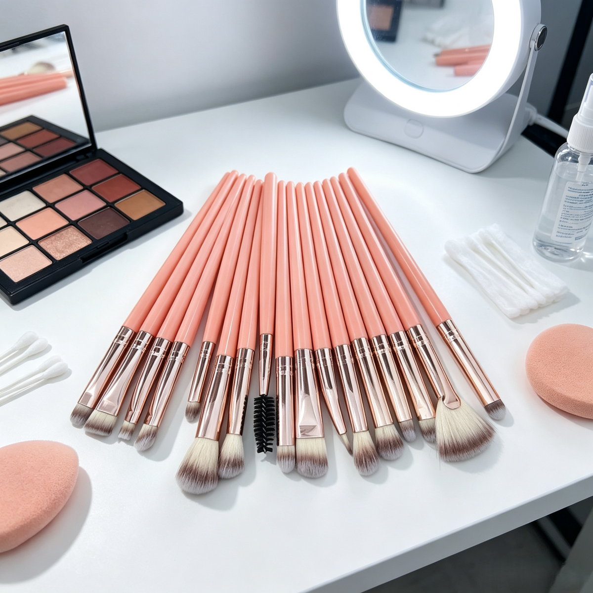 25 Pcs Pink Rose Gold Makeup Brush Set, Premium Synthetic Bristles Foundation Blush Eyeshadow Brushes for Face Eye Makeup