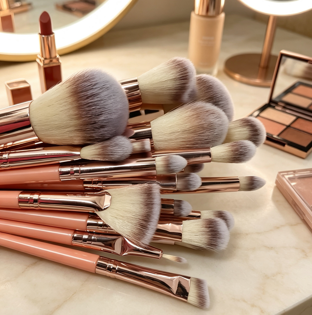 25 Pcs Pink Rose Gold Makeup Brush Set, Premium Synthetic Bristles Foundation Blush Eyeshadow Brushes for Face Eye Makeup