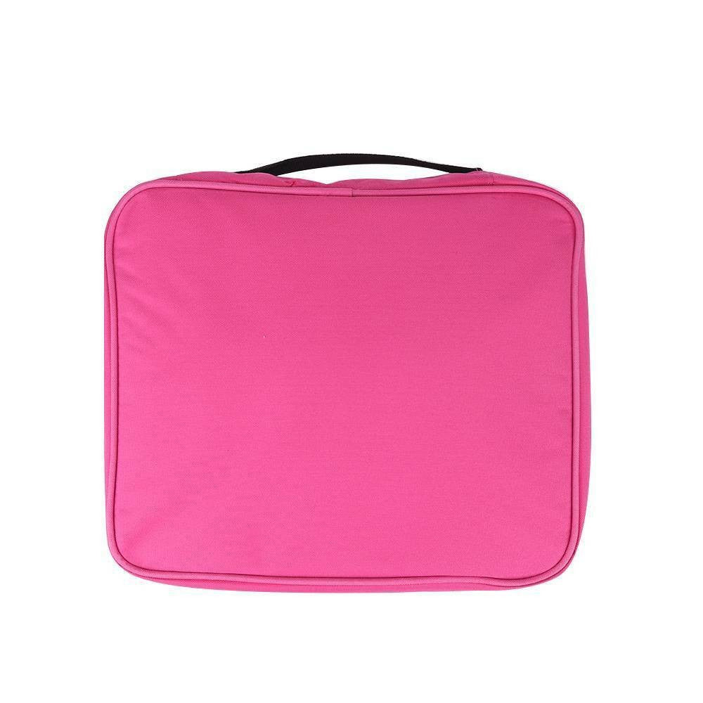 Pink Travel Makeup Bag with Adjustable Dividers & Brush Holders, Waterproof Portable Cosmetic Toiletry Organizer Case for Women