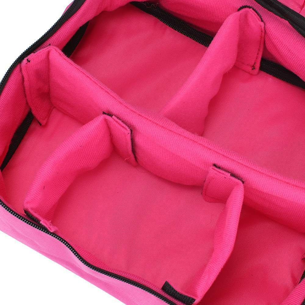 Pink Travel Makeup Bag with Adjustable Dividers & Brush Holders, Waterproof Portable Cosmetic Toiletry Organizer Case for Women