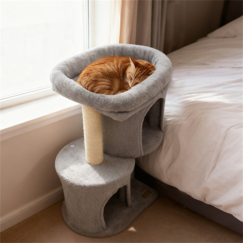 2-Tier Cat Tree Tower with 2 Condos & Sisal Scratching Post, Soft Plush Perch Anti-Tipping Cat Furniture for Indoor Cats