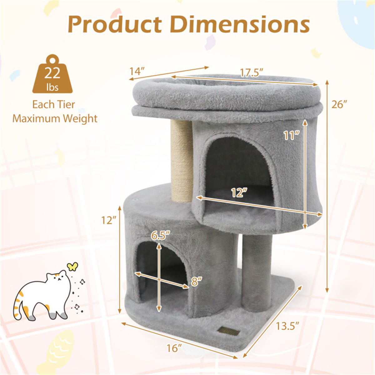 2-Tier Cat Tree Tower with 2 Condos & Sisal Scratching Post, Soft Plush Perch Anti-Tipping Cat Furniture for Indoor Cats