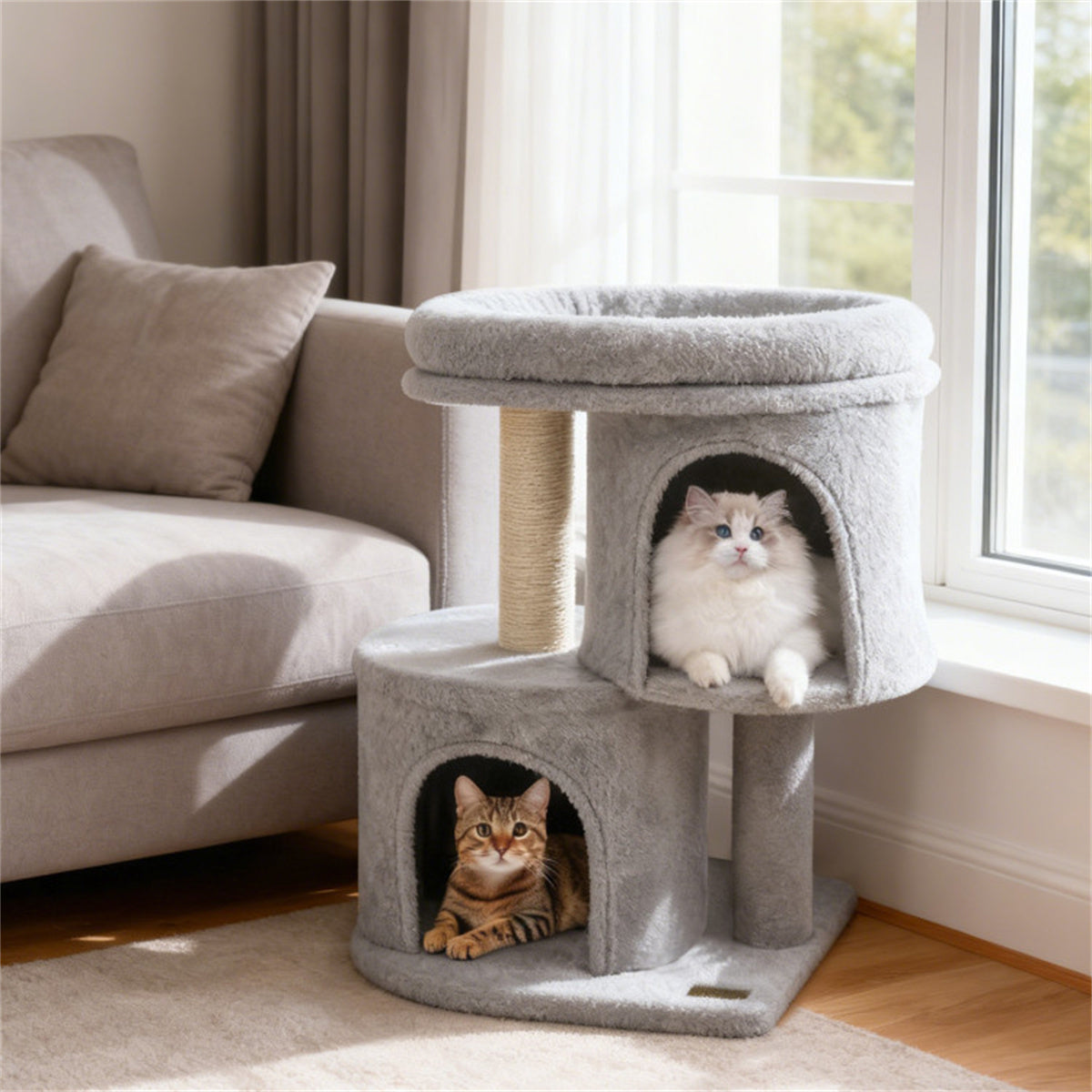 2-Tier Cat Tree Tower with 2 Condos & Sisal Scratching Post, Soft Plush Perch Anti-Tipping Cat Furniture for Indoor Cats