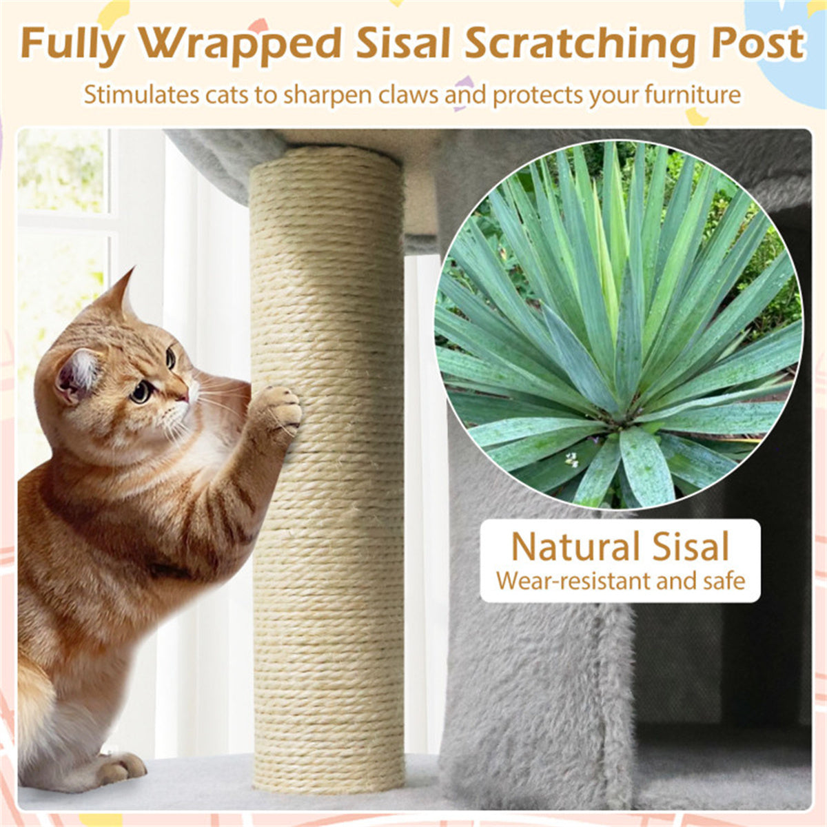 2-Tier Cat Tree Tower with 2 Condos & Sisal Scratching Post, Soft Plush Perch Anti-Tipping Cat Furniture for Indoor Cats