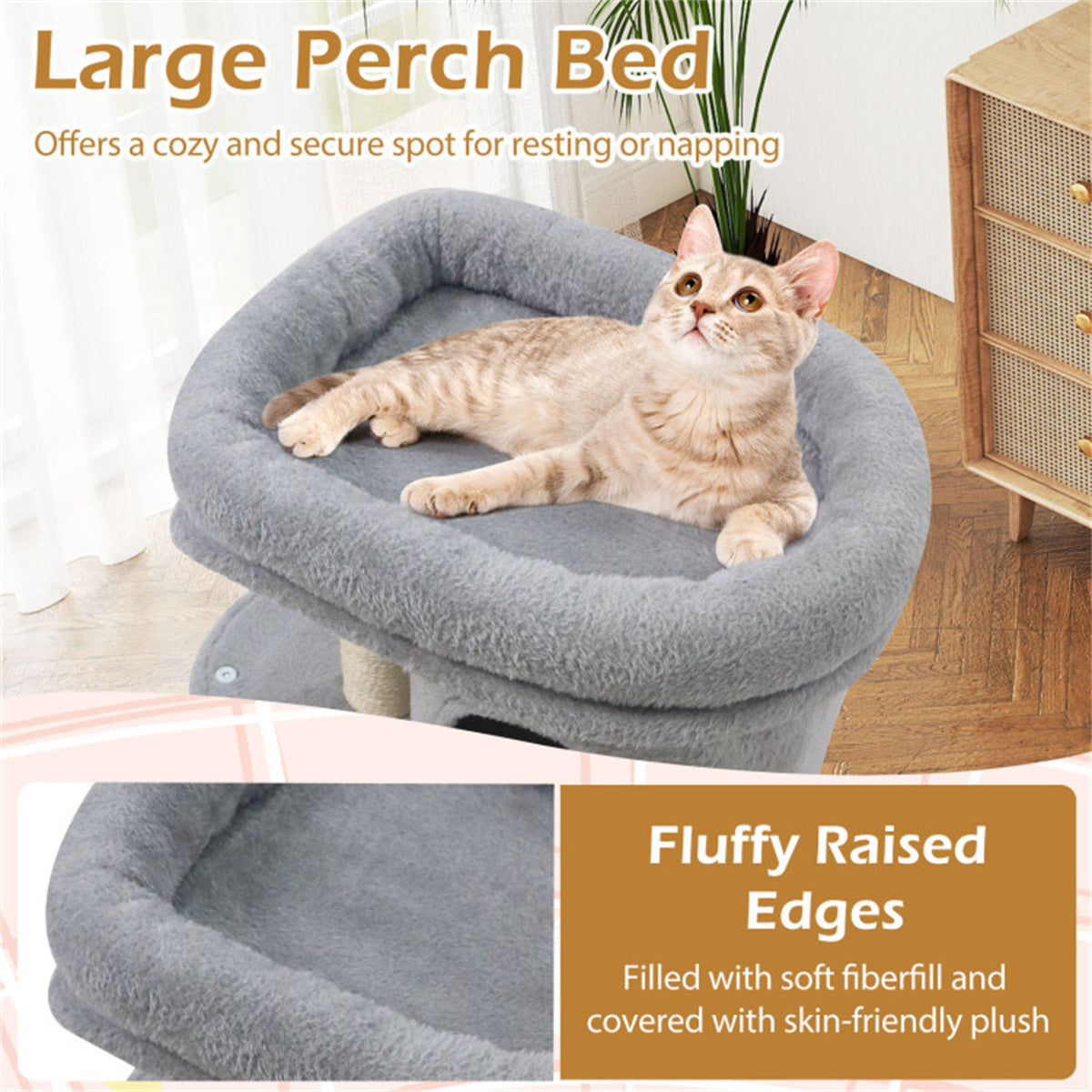 2-Tier Cat Tree Tower with 2 Condos & Sisal Scratching Post, Soft Plush Perch Anti-Tipping Cat Furniture for Indoor Cats