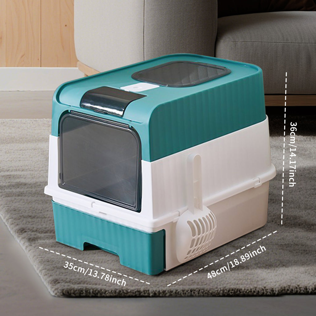 Enclosed Cat Litter Box with Drawer & Top Entry, Hooded Cat Toilet with Litter Scoop, Odor Resistant Easy Clean for Indoor Cats