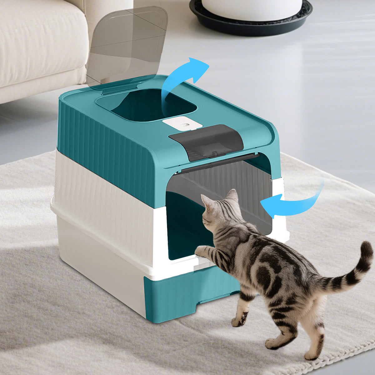 Enclosed Cat Litter Box with Drawer & Top Entry, Hooded Cat Toilet with Litter Scoop, Odor Resistant Easy Clean for Indoor Cats