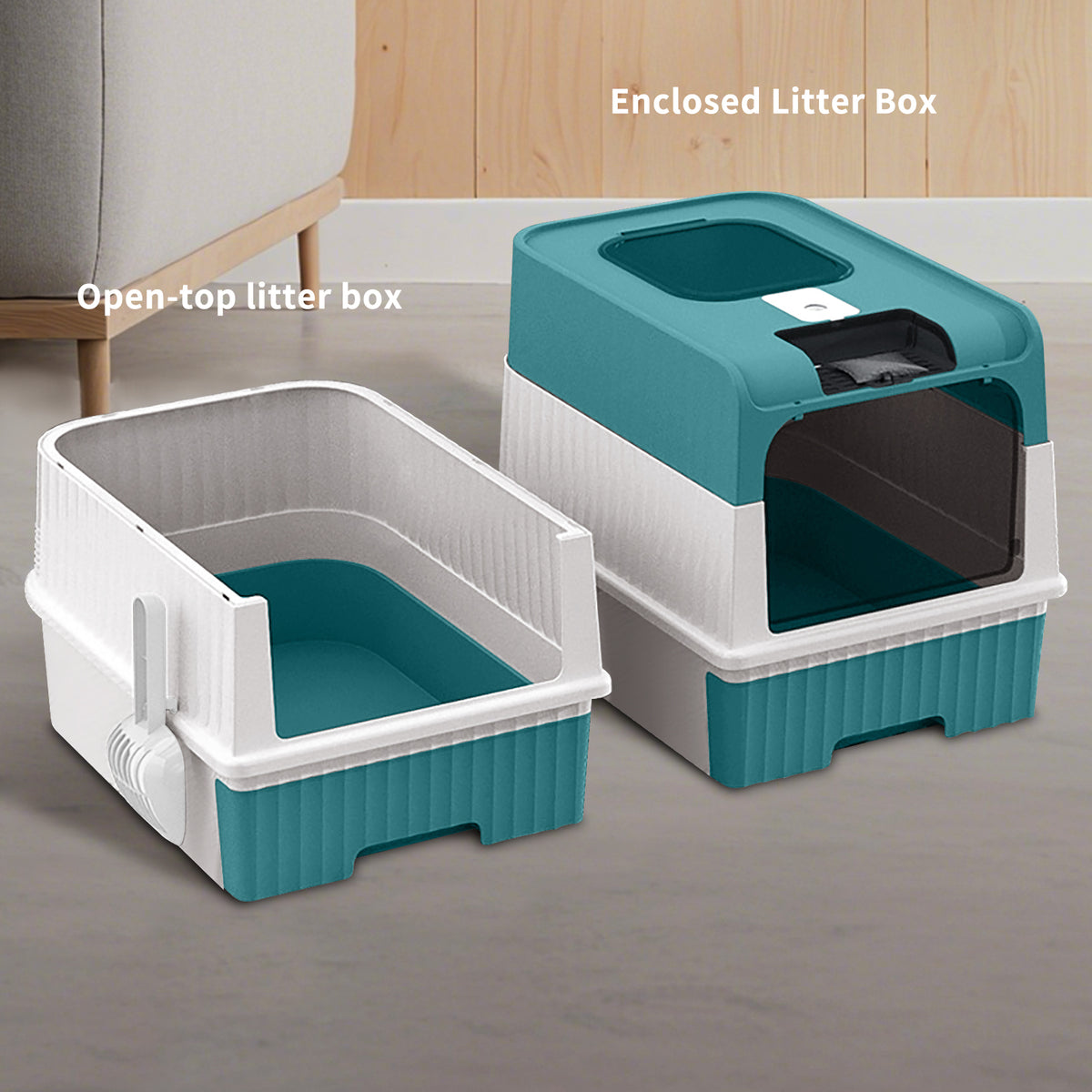 Enclosed Cat Litter Box with Drawer & Top Entry, Hooded Cat Toilet with Litter Scoop, Odor Resistant Easy Clean for Indoor Cats