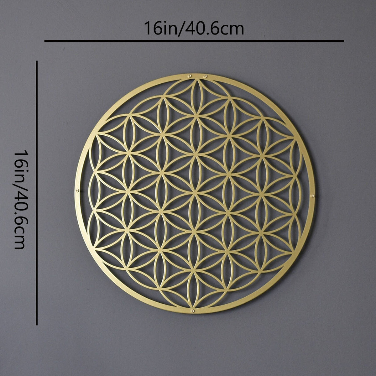 Gold Flower of Life Metal Wall Art 16 Inch, Sacred Geometry Round Wall Decor, Spiritual Hanging Art for Living Room Bedroom Yoga Space