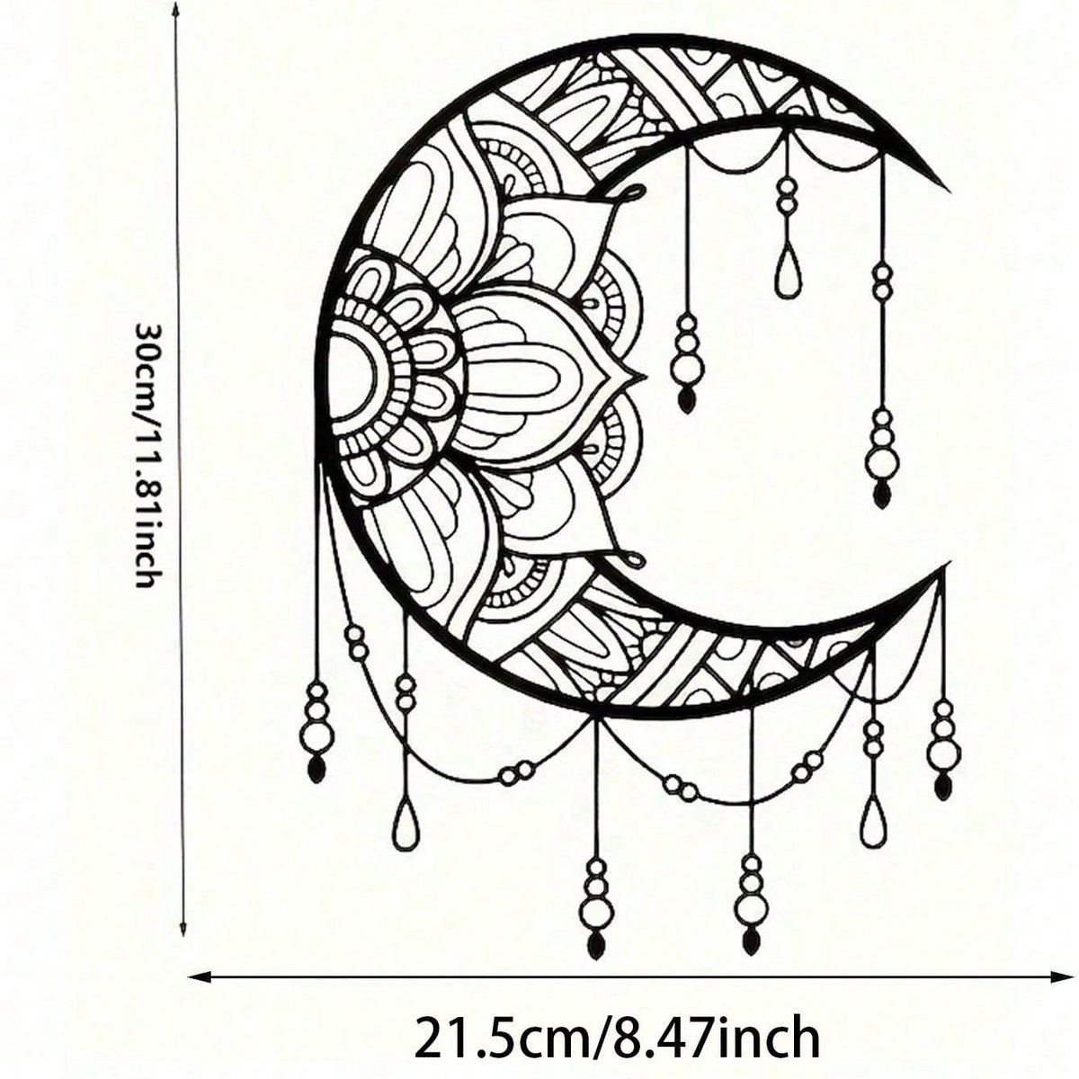 Black Crescent Moon Mandala Metal Wall Art, Boho Beaded Spiritual Hanging Decor for Bedroom Living Room Yoga Space