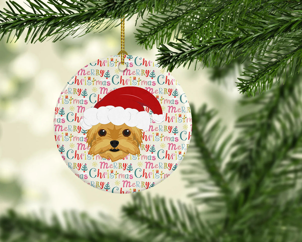 Santa Hat Dog Round Ceramic Christmas Ornament, Personalizable Blank Back, Xmas Tree Hanging Decor Holiday Gift for Dog Lovers