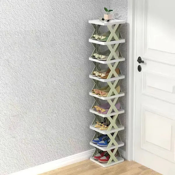 9-Tier Foldable Narrow Shoe Rack, No Assembly X-Frame Shoe Organizer, Space-Saving Shelf for Entryway Closet Small Spaces