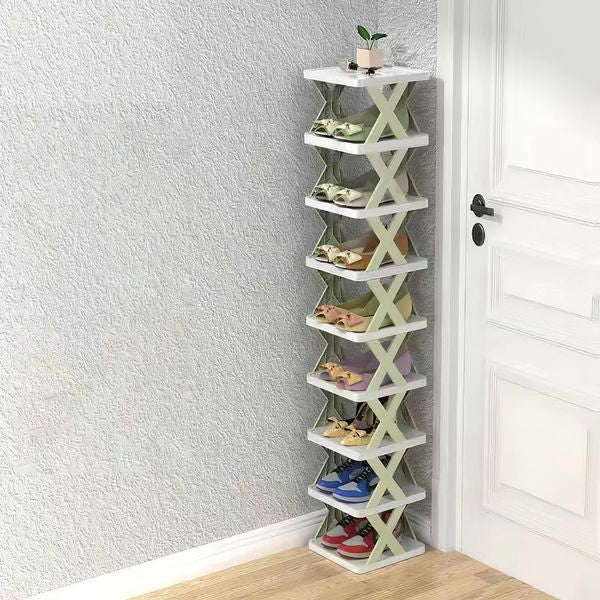 9-Tier Foldable Narrow Shoe Rack, No Assembly X-Frame Shoe Organizer, Space-Saving Shelf for Entryway Closet Small Spaces