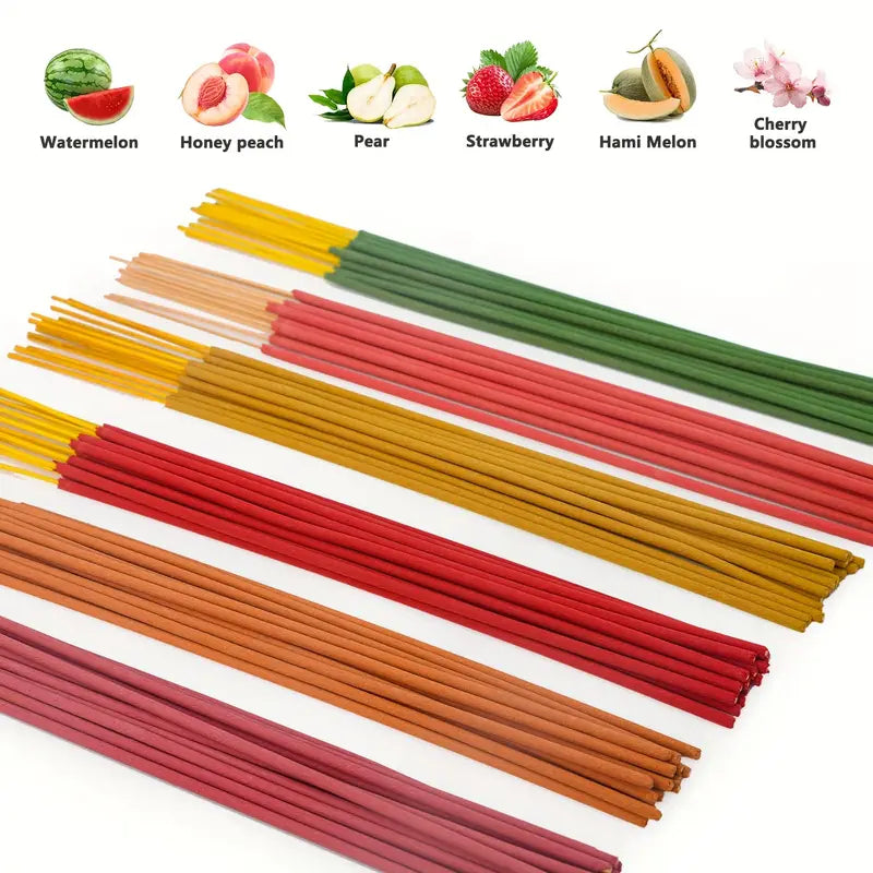 6 Scents Natural Fruit Floral Incense Sticks, 25.5cm Aromatherapy Sticks for Home Meditation Outdoor Odor Eliminator