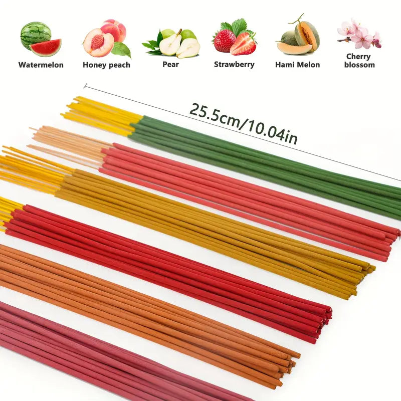 6 Scents Natural Fruit Floral Incense Sticks, 25.5cm Aromatherapy Sticks for Home Meditation Outdoor Odor Eliminator