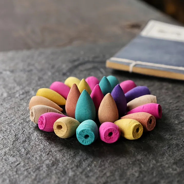 300Pcs Mixed Scents Backflow Incense Cones, Natural Plant Colorful Cones for Waterfall Burner Meditation Home Yoga Odor Eliminator