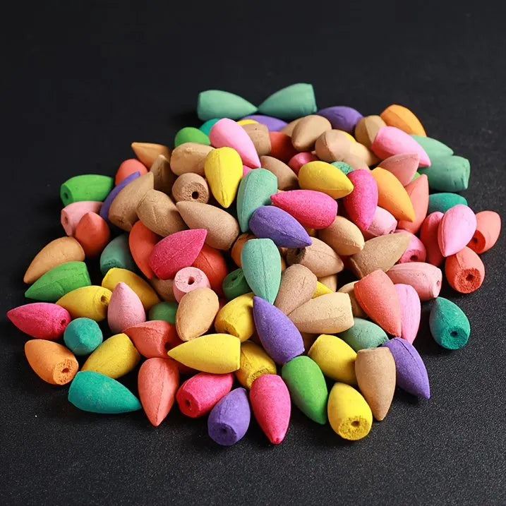 300Pcs Mixed Scents Backflow Incense Cones, Natural Plant Colorful Cones for Waterfall Burner Meditation Home Yoga Odor Eliminator