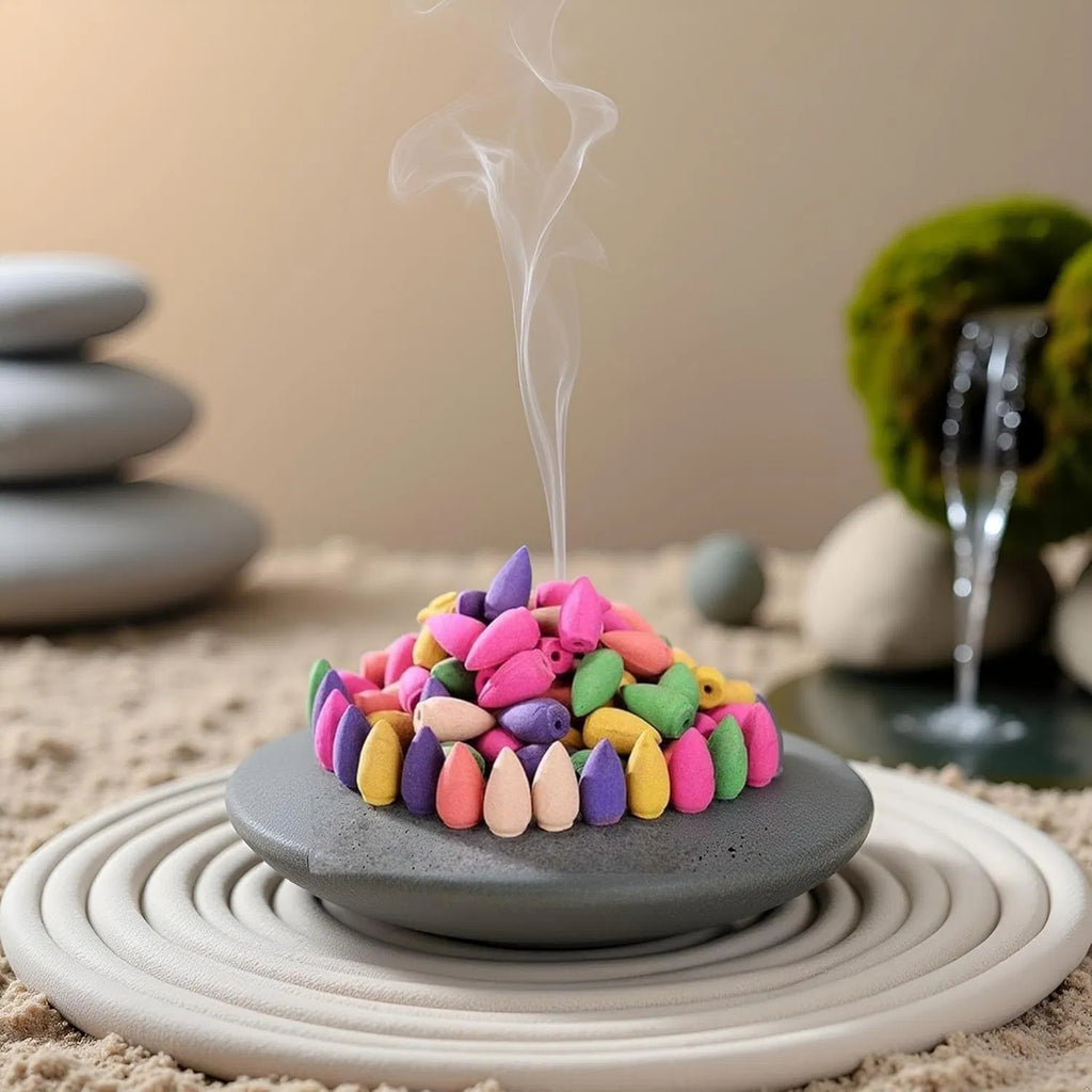 300Pcs Mixed Scents Backflow Incense Cones, Natural Plant Colorful Cones for Waterfall Burner Meditation Home Yoga Odor Eliminator