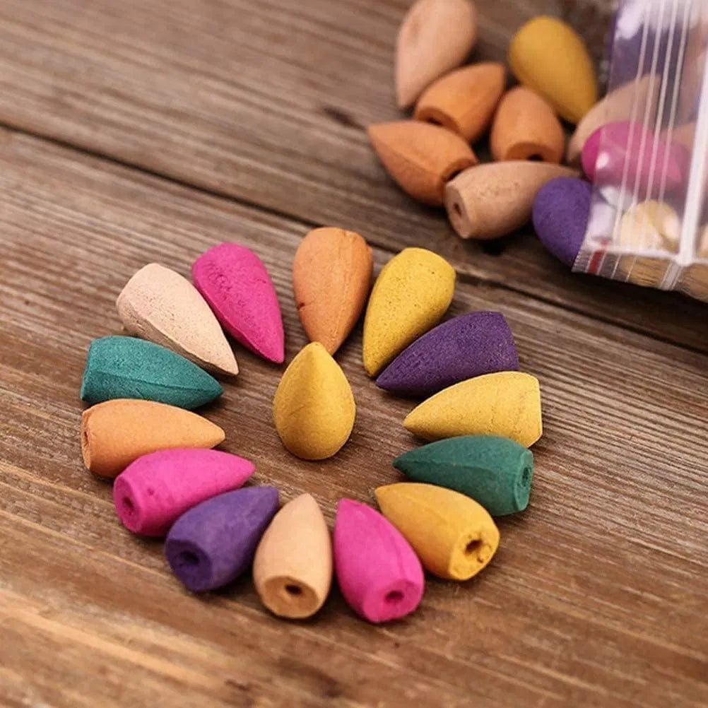 300Pcs Mixed Scents Backflow Incense Cones, Natural Plant Colorful Cones for Waterfall Burner Meditation Home Yoga Odor Eliminator