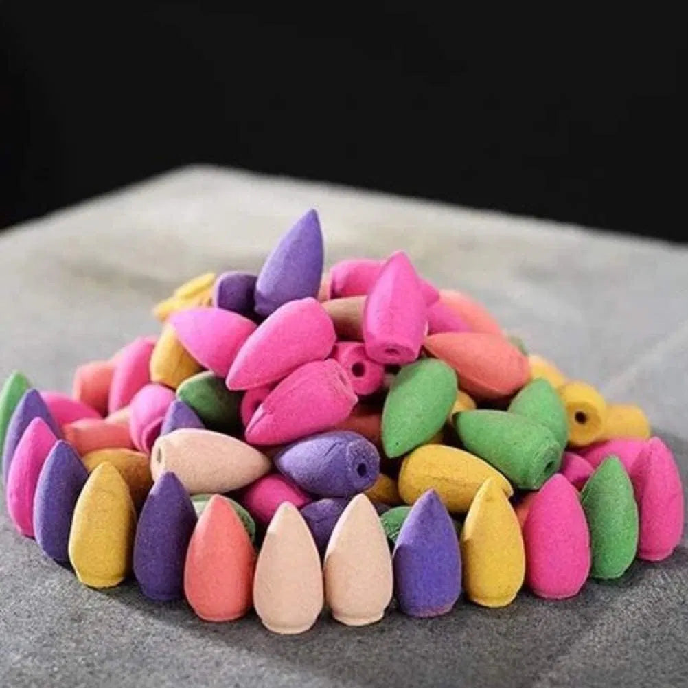 300Pcs Mixed Scents Backflow Incense Cones, Natural Plant Colorful Cones for Waterfall Burner Meditation Home Yoga Odor Eliminator