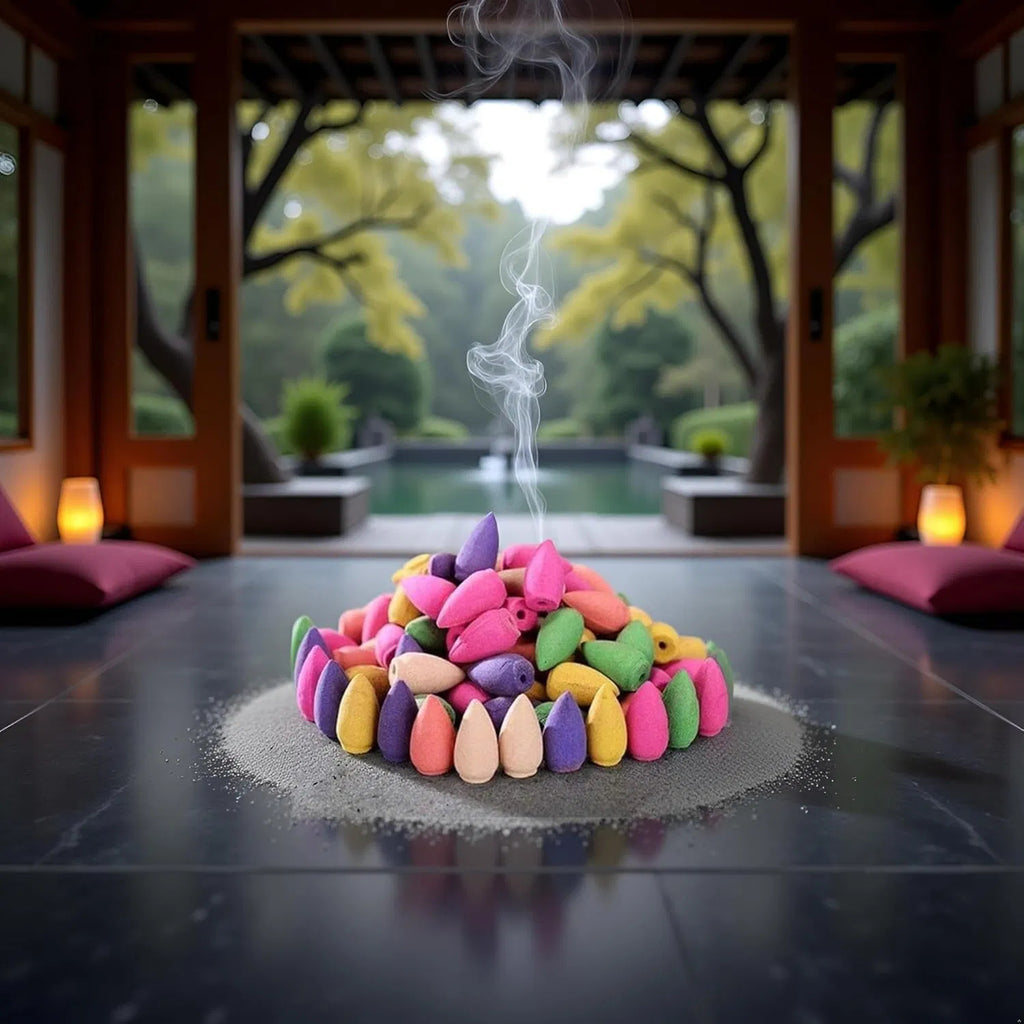 300Pcs Mixed Scents Backflow Incense Cones, Natural Plant Colorful Cones for Waterfall Burner Meditation Home Yoga Odor Eliminator