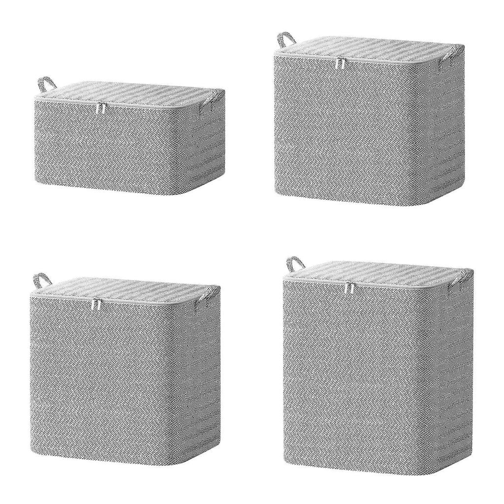 220L Large Fabric Storage Bin with Zipper Lid, Herringbone Foldable Clothes Blanket Organizer with Handles for Closet Bedroom Laundry