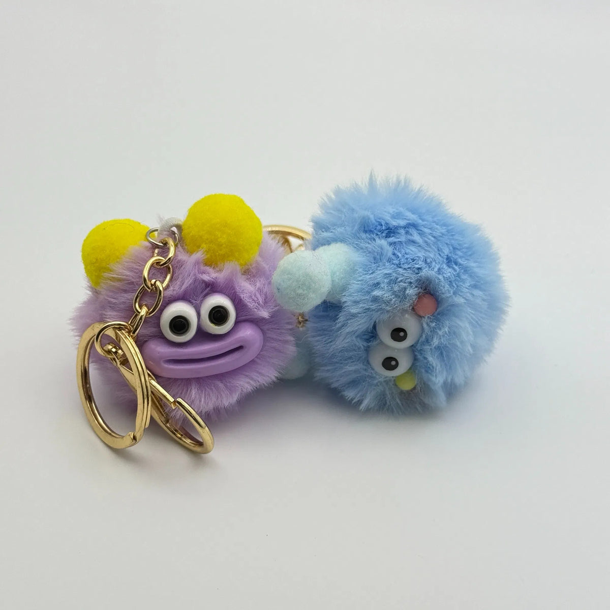 Cute Fluffy Monster Keychain, Soft Plush Pom Pom Bag Charm with Gold Lobster Clasp, Funny Ugly Doll Key Chain for Backpack Purse Gift