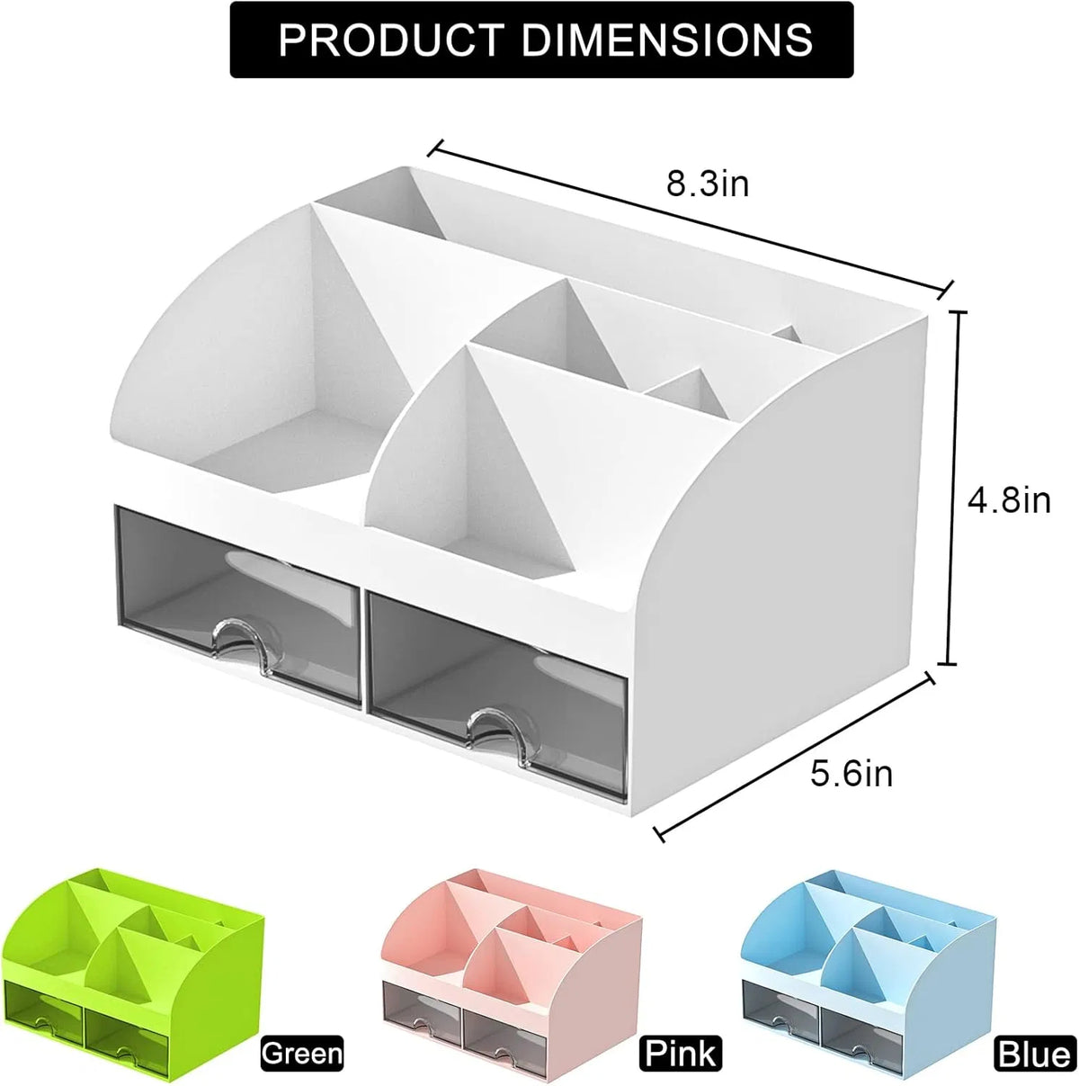 2-Drawer Desktop Pen Holder Organizer, Multi-Compartment Plastic Desk Storage for Office Stationery, Home Dorm Vanity Organizer