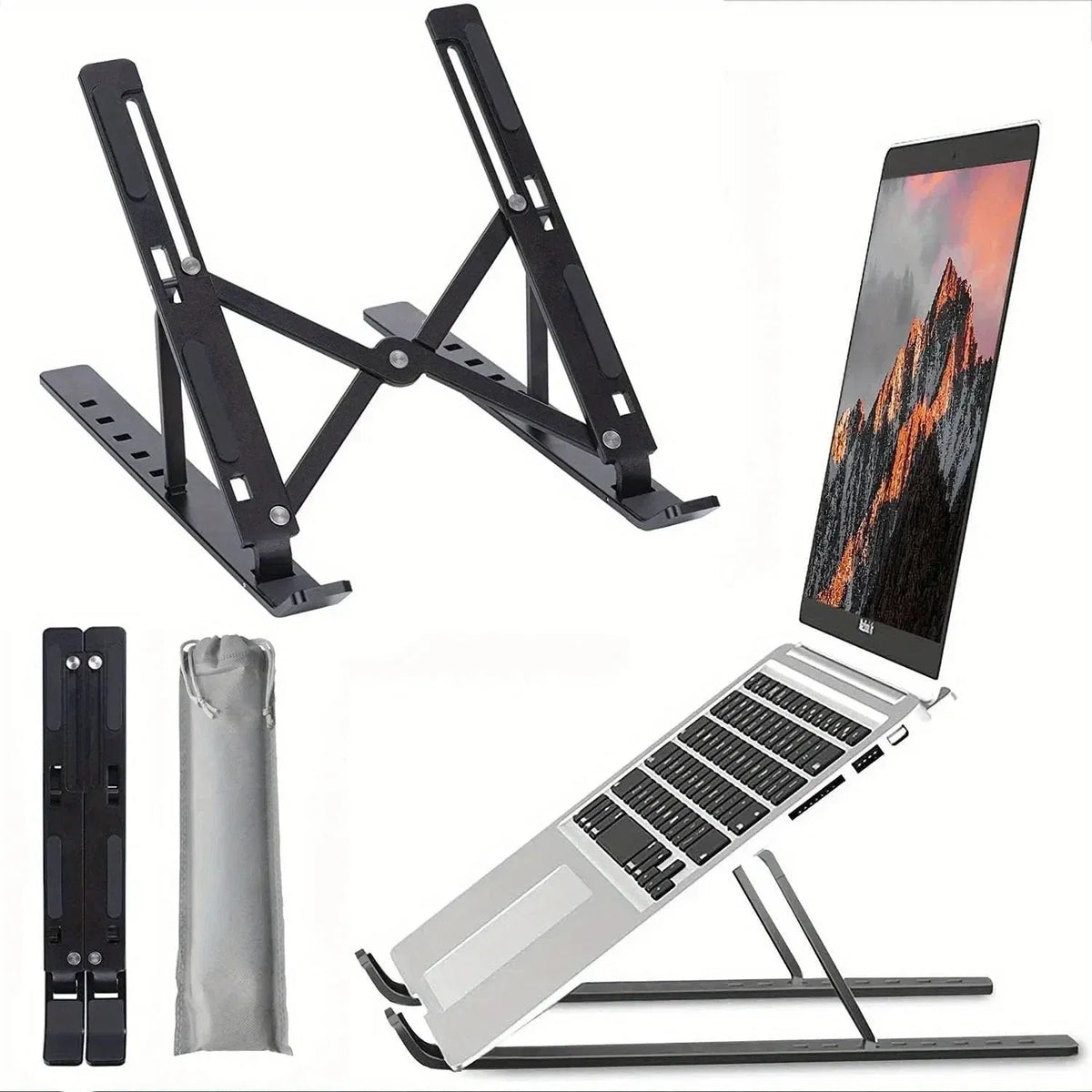 Foldable Adjustable Laptop Stand, 7 Angles Ventilated Ergonomic Notebook Riser with Carry Bag for Laptop Tablet Phone Home Office