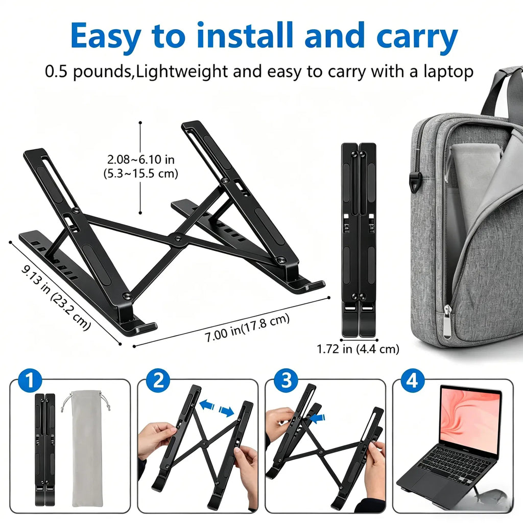 Foldable Adjustable Laptop Stand, 7 Angles Ventilated Ergonomic Notebook Riser with Carry Bag for Laptop Tablet Phone Home Office
