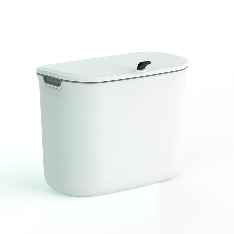 5L Wall Mounted Trash Can with Sliding Lid, White No-Drill Hanging Waste Bin for Under Desk Bathroom Kitchen Office Dorm