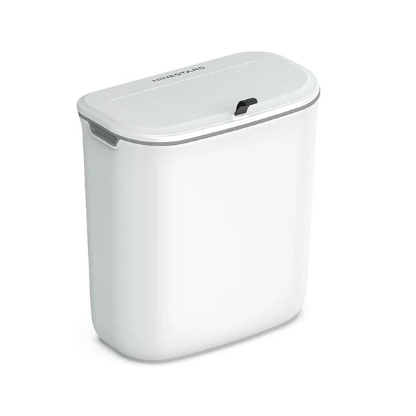 7L Wall Mounted Trash Can with Sliding Lid, White No-Drill Hanging Waste Bin for Bathroom Kitchen Office Under Desk Kids Room